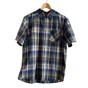 Marmot Shirt Adult Large White Blue Plaid Short Sleeve Button Down Casual Mens